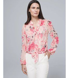 White House Black Market Pink Tie Front Floral Blouse